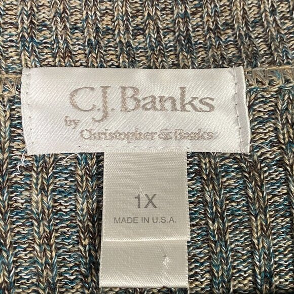 CJ Banks Knit Cardigan Sweater Womens 1X Gray Tan 3/4 Sleeves Button Up - Picture 4 of 10